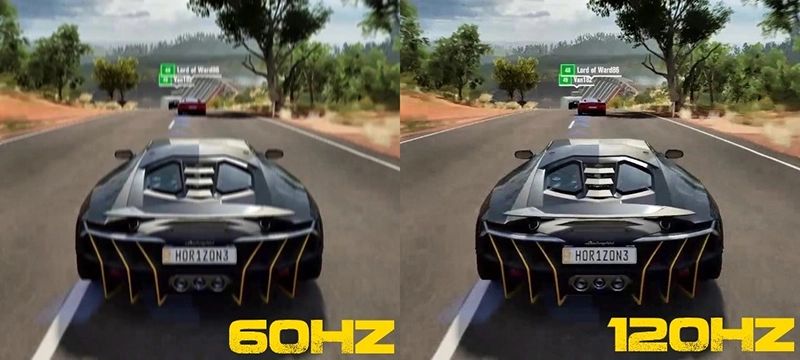 Màn hình smartphone hiển thị giao diện game với độ mượt mà của 120Hz so với 60Hz.